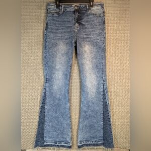 Vervet By Flying Monkey Size 32 High Rise Panel Flare Jeans Frayed Hem Stretchy